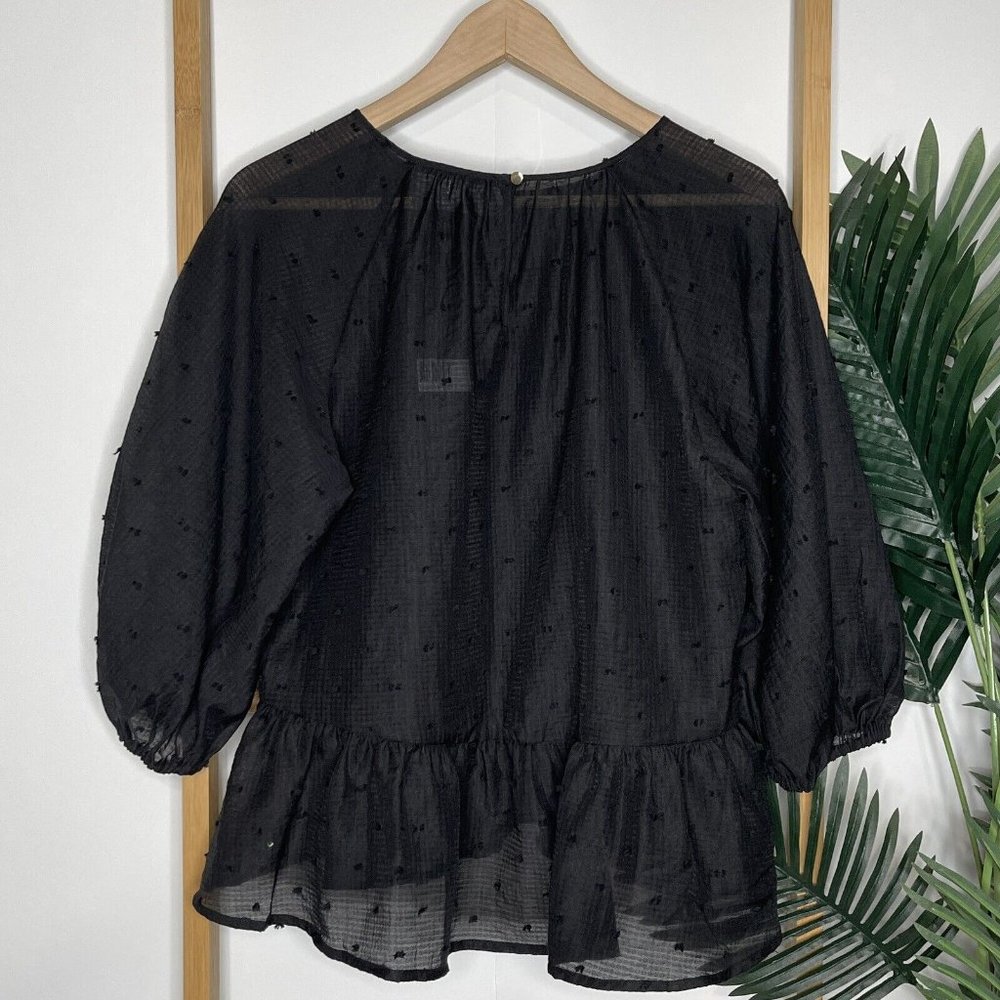 NWT Decjuba Black Harper Puff Sleeve Top Blouse Size S Cotton Blend Sheer Dobby - Picture 2 of 9